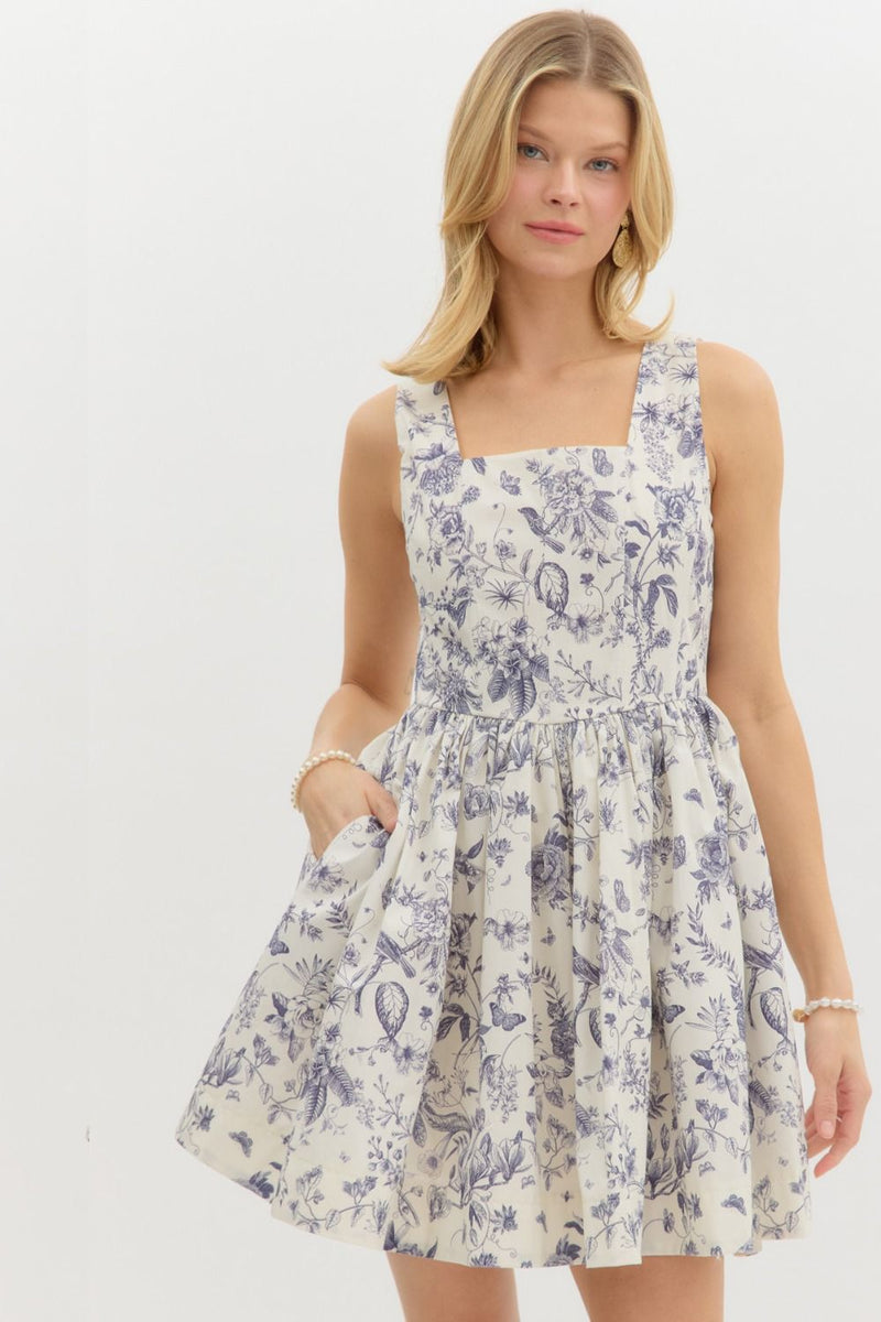 Skye Floral Corset Mini Dress, Blue Grey