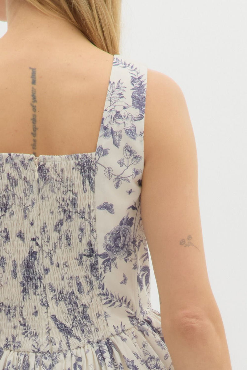Skye Floral Corset Mini Dress, Blue Grey