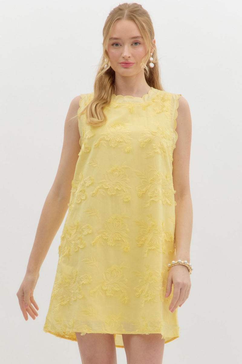 Cali 3D Floral Applique Mini Dress, Lemon