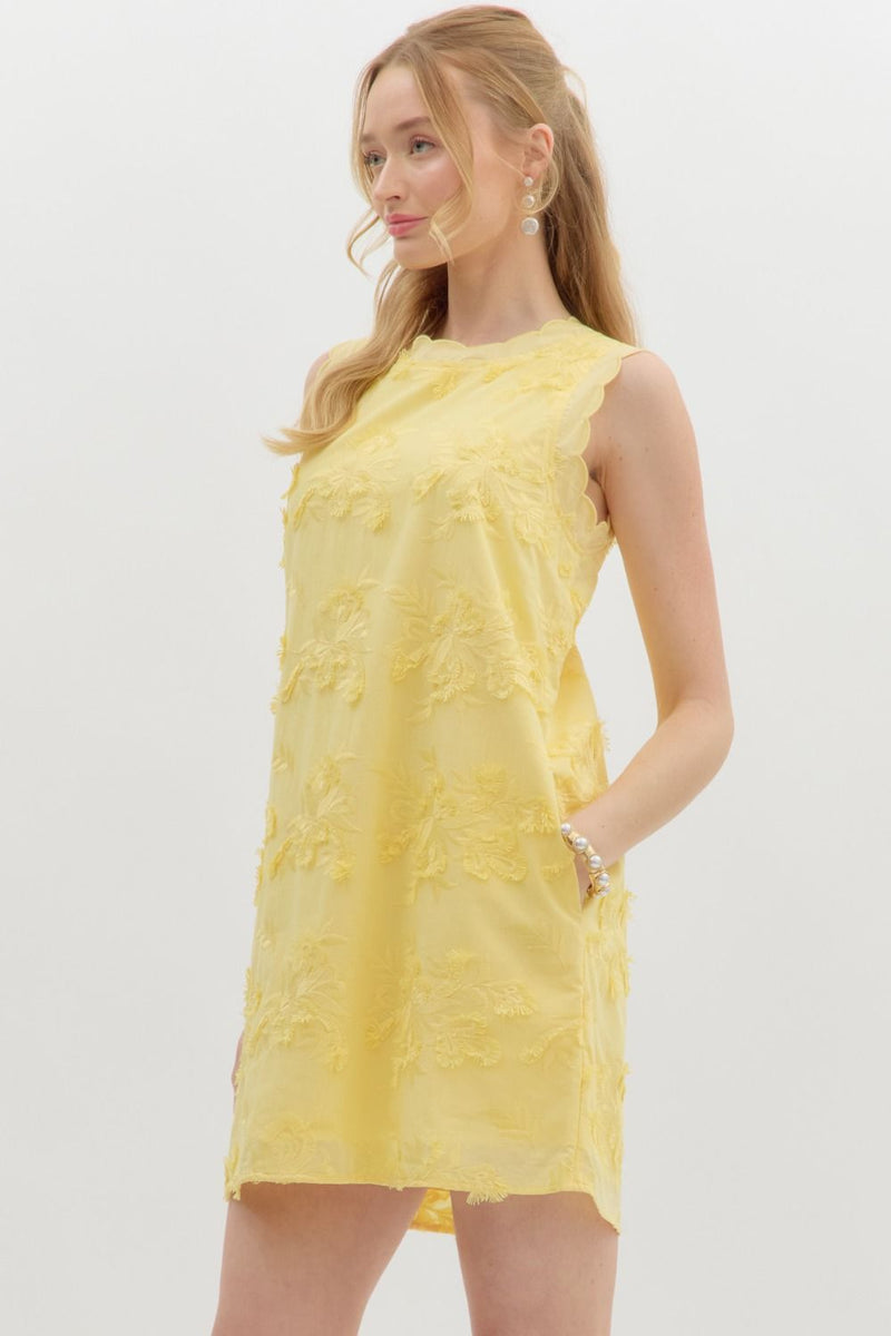 Cali 3D Floral Applique Mini Dress, Lemon