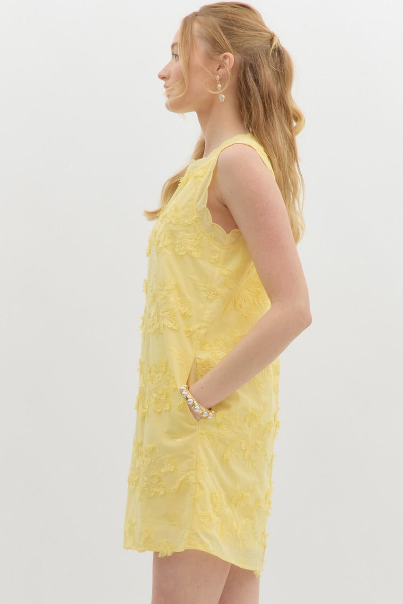 Cali 3D Floral Applique Mini Dress, Lemon