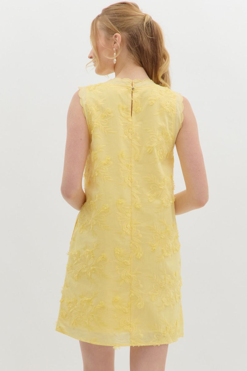 Cali 3D Floral Applique Mini Dress, Lemon