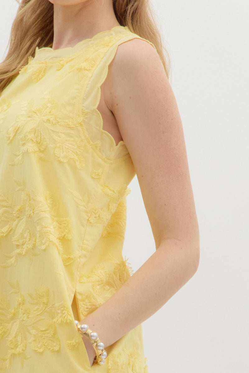 Cali 3D Floral Applique Mini Dress, Lemon