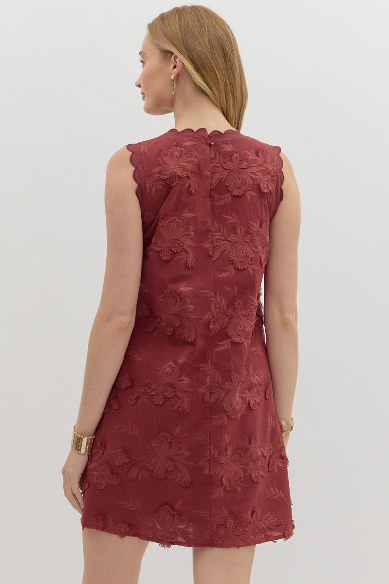 Cali 3D Floral Applique Mini Dress, Burgundy
