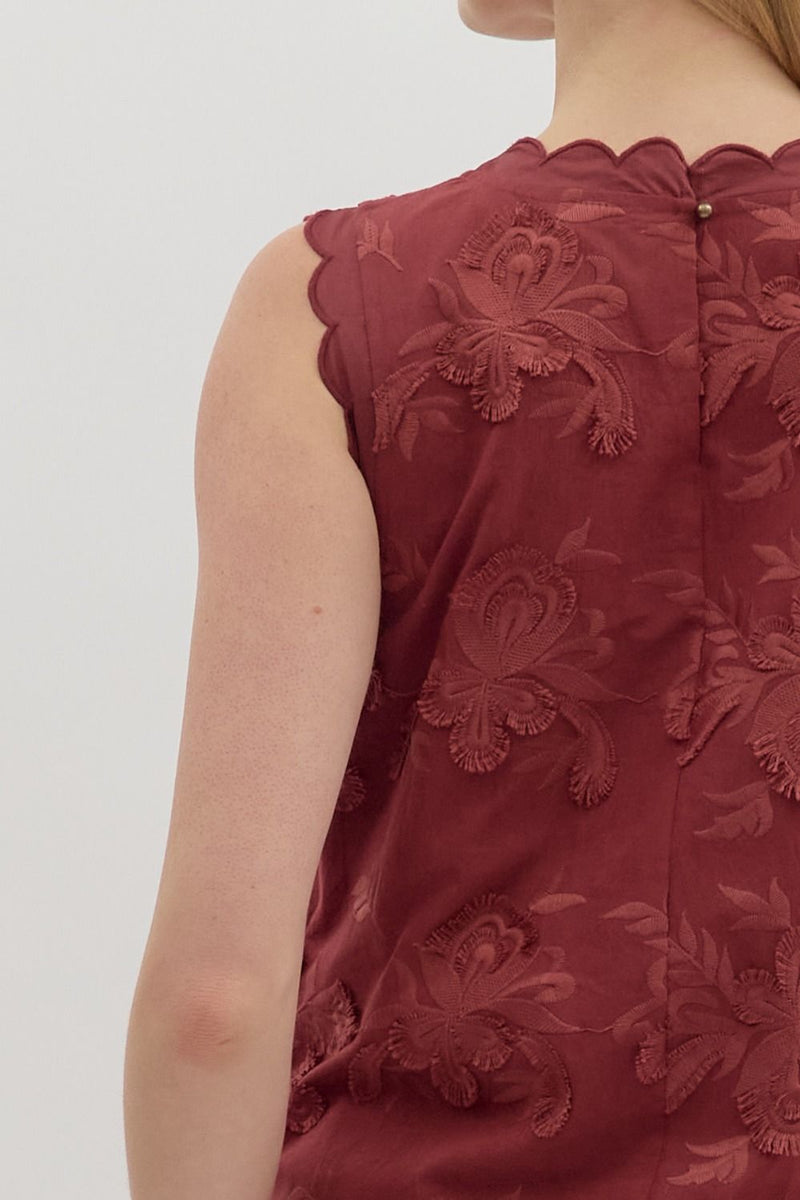 Cali 3D Floral Applique Mini Dress, Burgundy