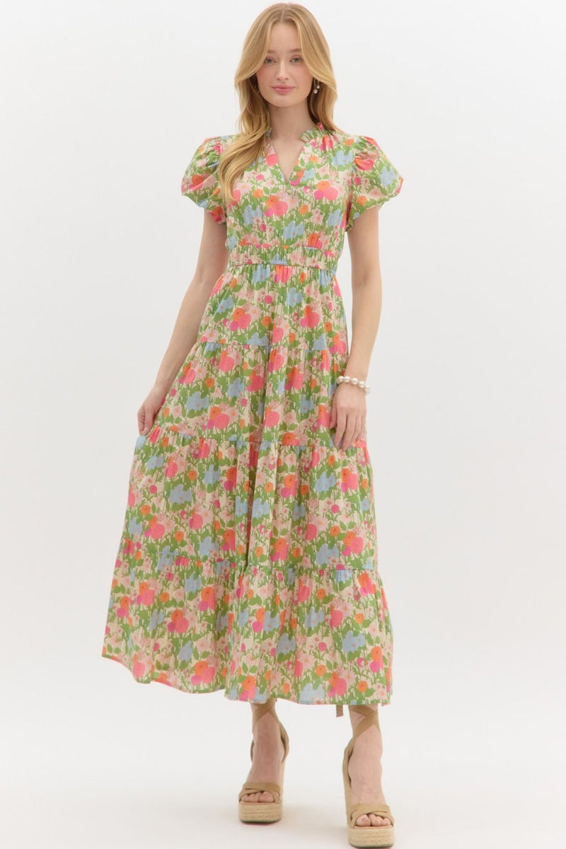 Sunny Floral Puff Sleeve Maxi Dress, Marigold