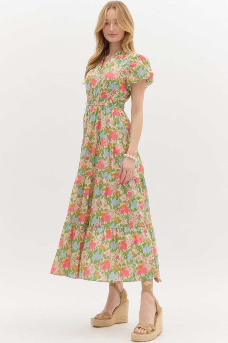 Sunny Floral Puff Sleeve Maxi Dress, Marigold