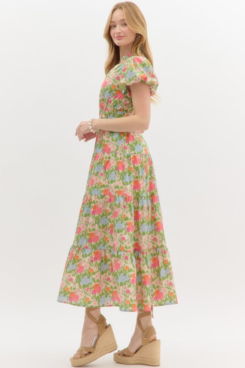 Sunny Floral Puff Sleeve Maxi Dress, Marigold