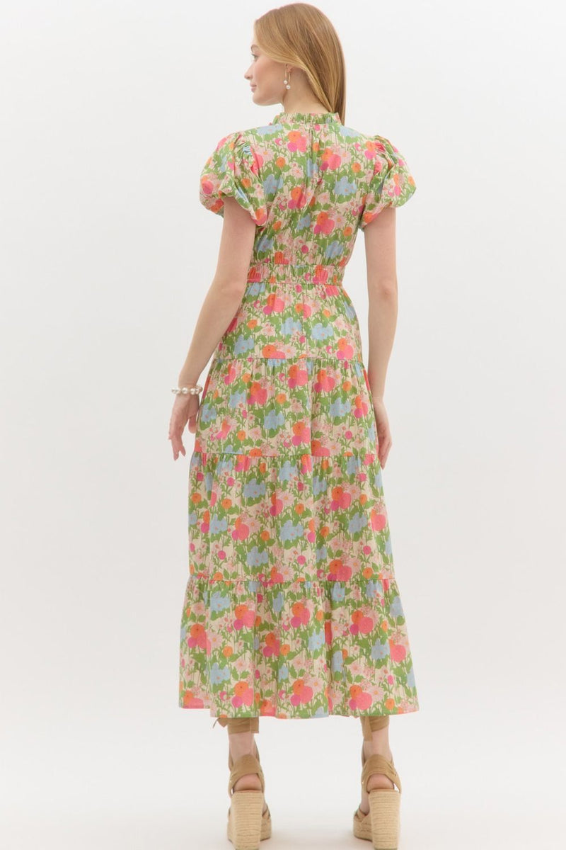 Sunny Floral Puff Sleeve Maxi Dress, Marigold