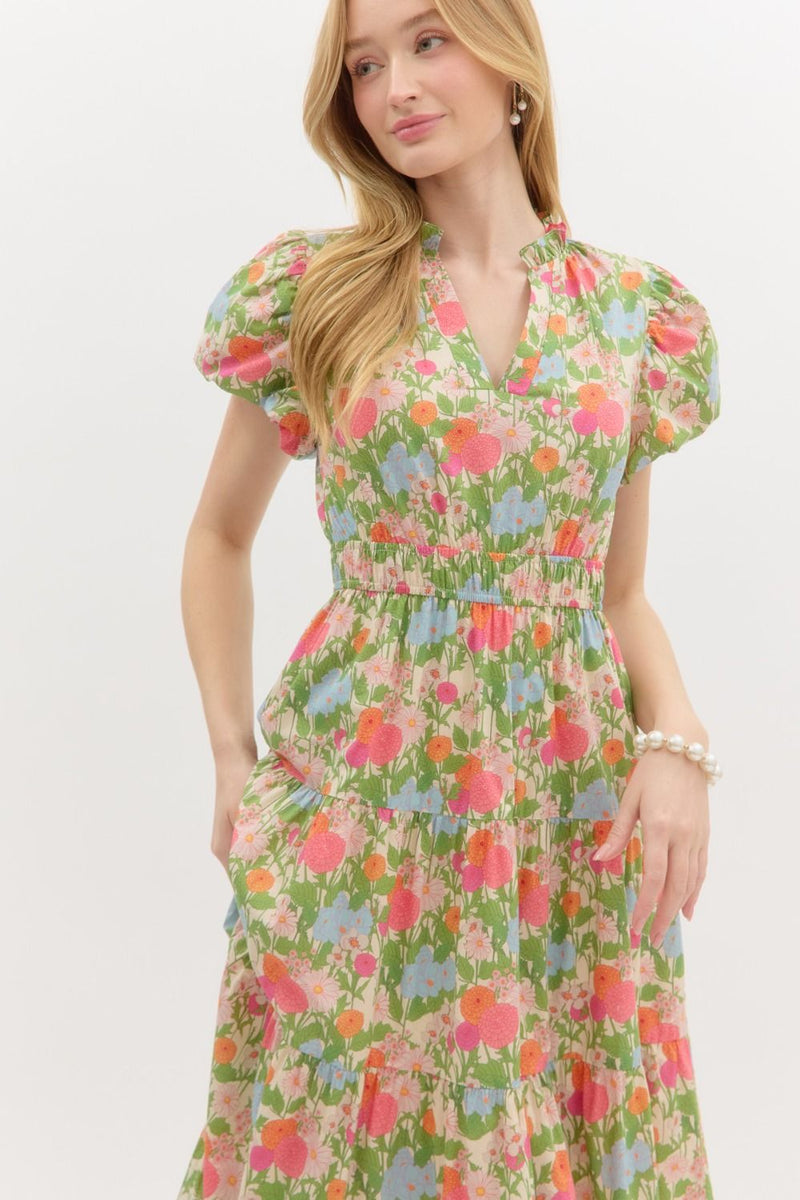 Sunny Floral Puff Sleeve Maxi Dress, Marigold
