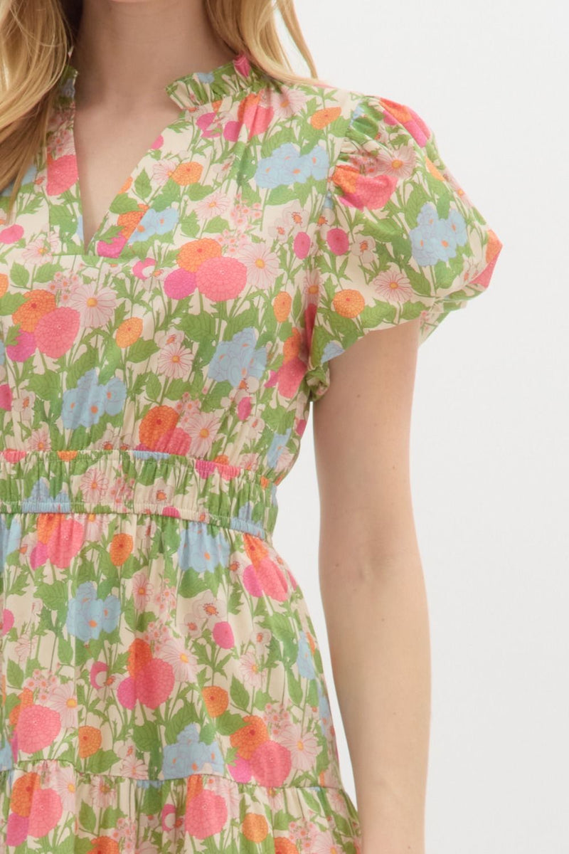 Sunny Floral Puff Sleeve Maxi Dress, Marigold