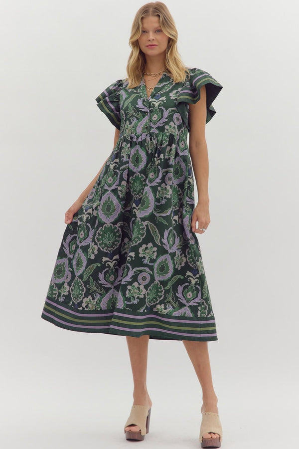 Miriam Contrast Stripe Midi Dress, Green