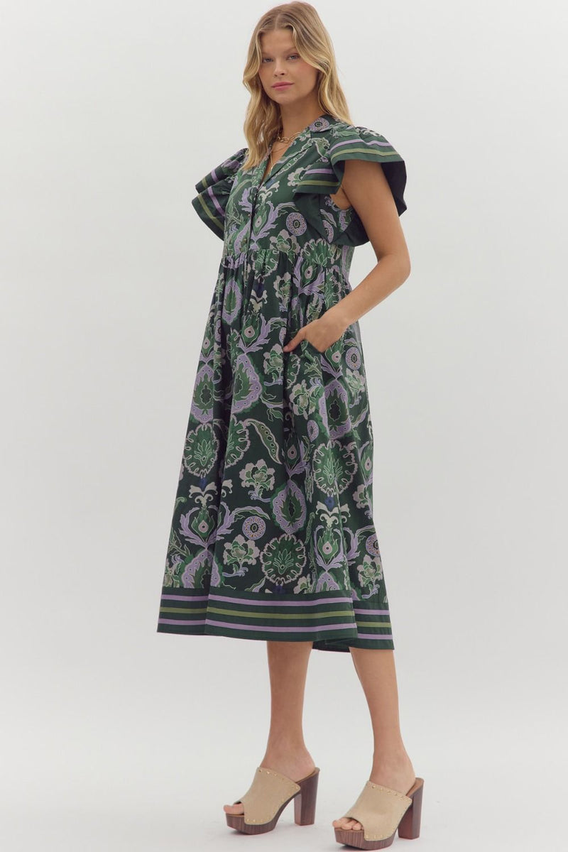 Miriam Contrast Stripe Midi Dress, Green North & Main Clothing Company Miriam Contrast Stripe Midi Dress, Green North & Main Clothing Company