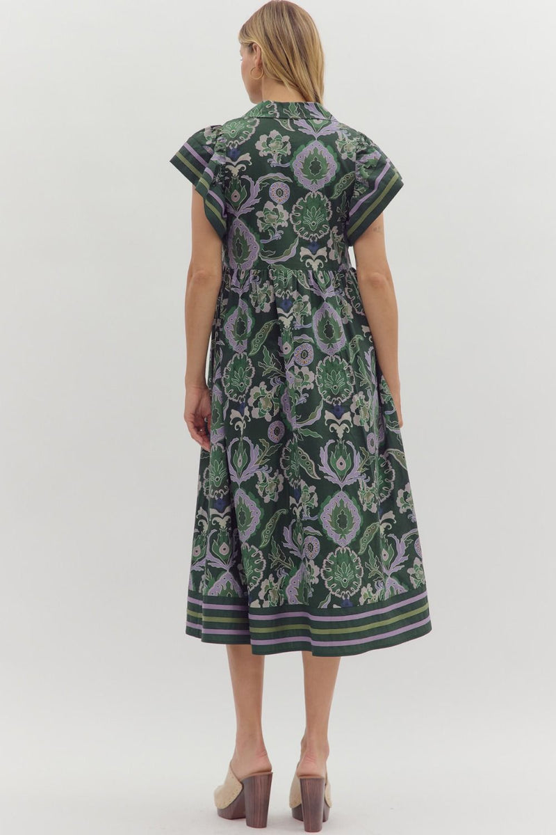Miriam Contrast Stripe Midi Dress, Green