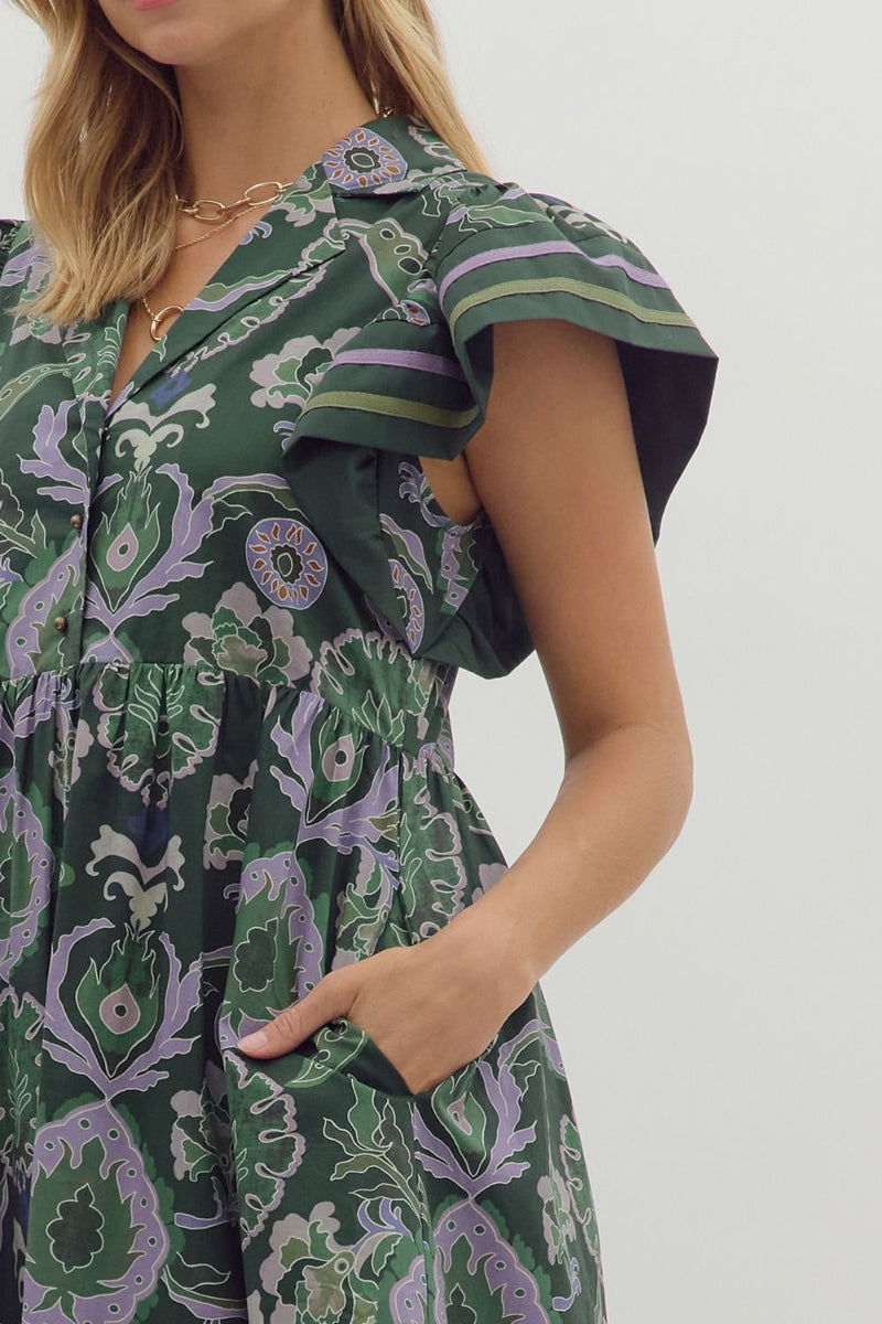 Miriam Contrast Stripe Midi Dress, Green