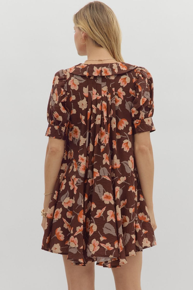 Delilah Floral Collared Dress, Brown