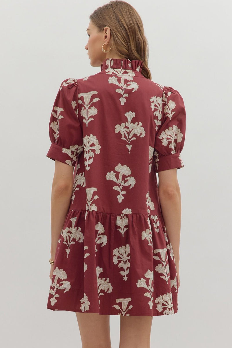 Zoe Printed Mini Dress, Garnet