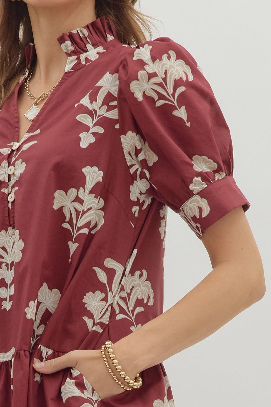 Zoe Printed Mini Dress, Garnet – North & Main Clothing Company