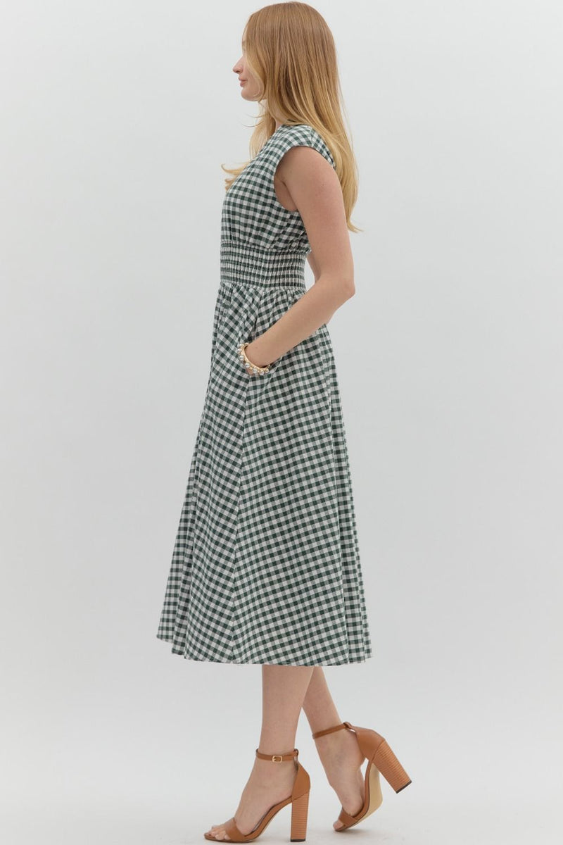 Millie Gingham Print Zip Up Dress, Forest