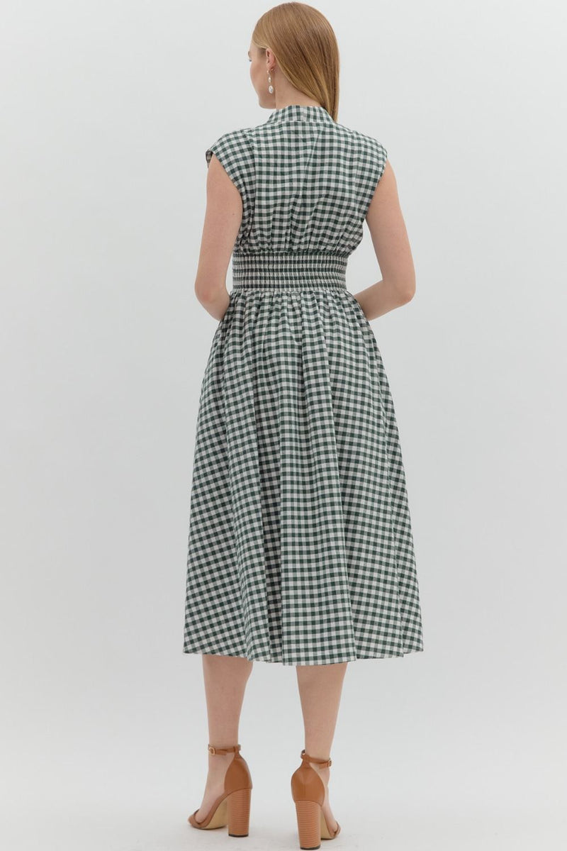 Millie Gingham Print Zip Up Dress, Forest