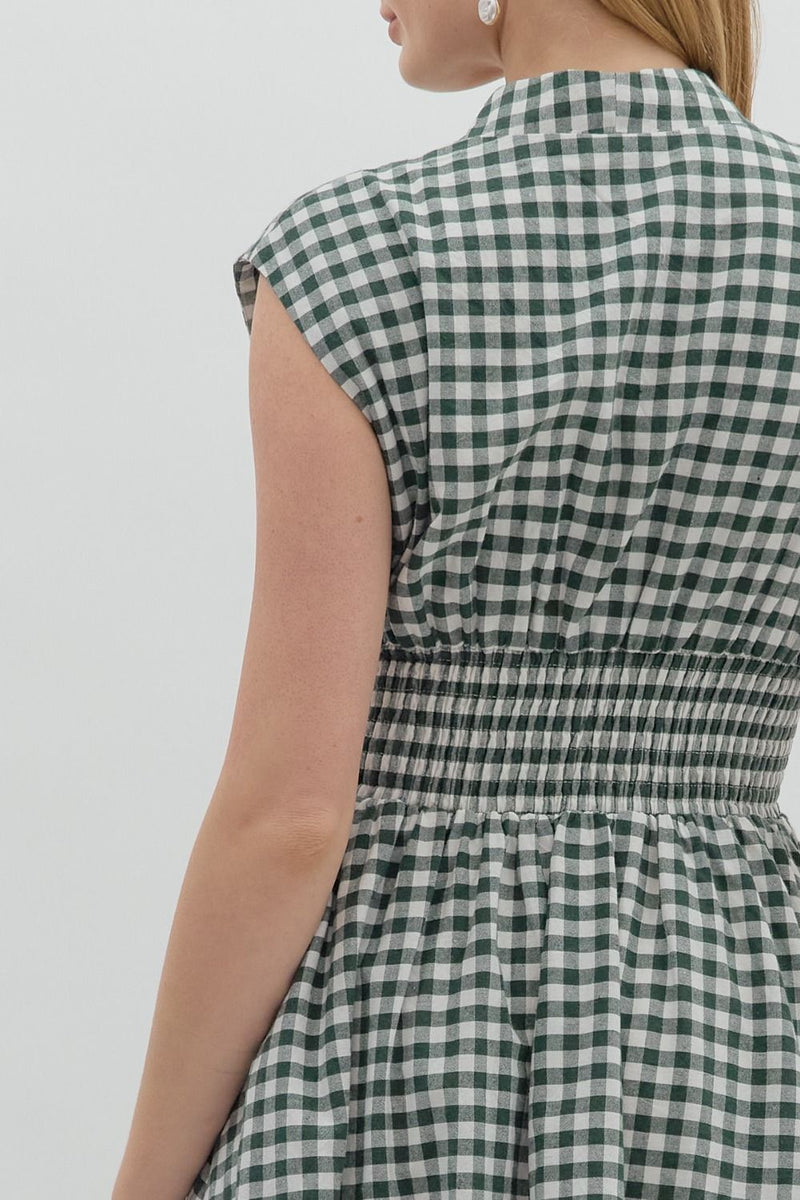 Millie Gingham Print Zip Up Dress, Forest