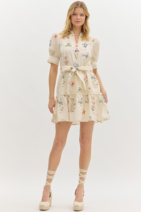 Ava Floral Scallop Trim Dress, Cream