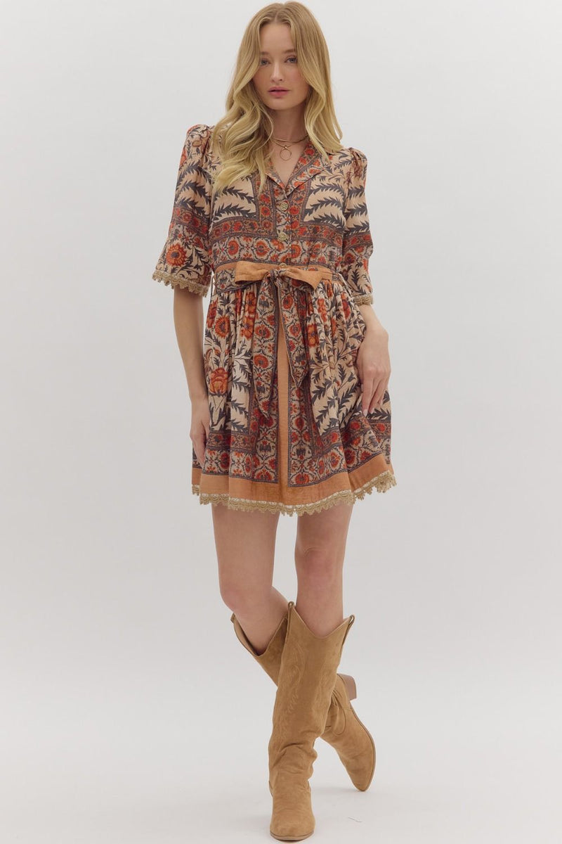 Maren Lace Trim Accented Dress, Charcoal