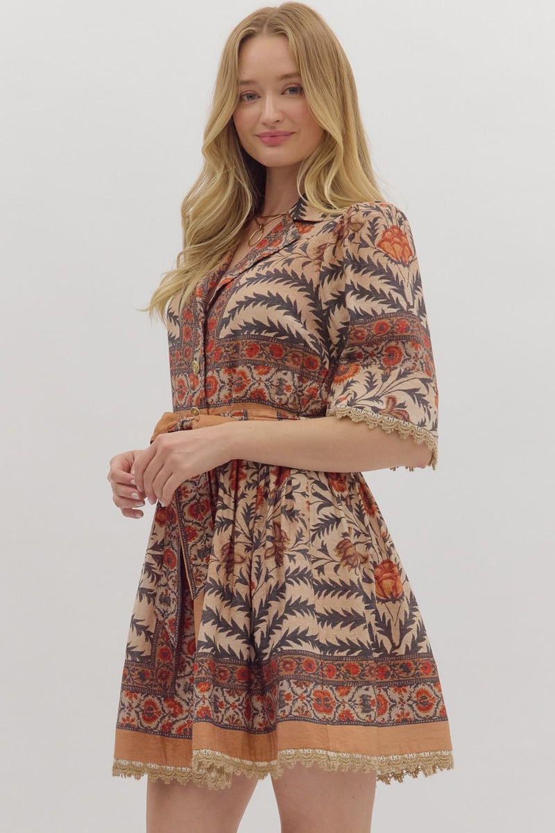 Maren Lace Trim Accented Dress, Charcoal