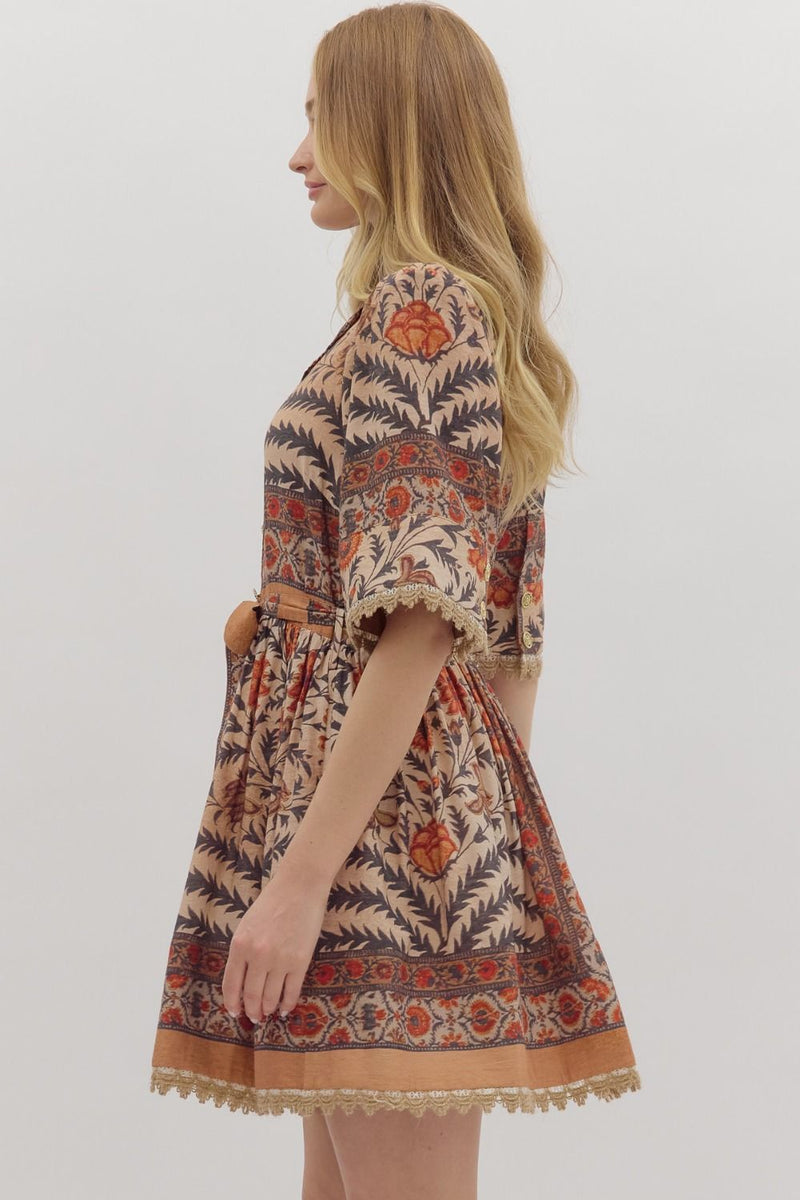 Maren Lace Trim Accented Dress, Charcoal