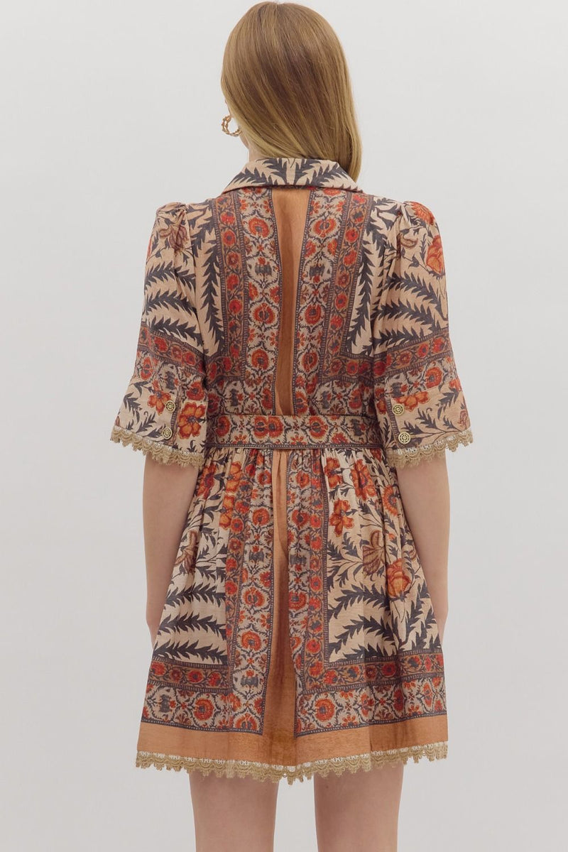 Maren Lace Trim Accented Dress, Charcoal