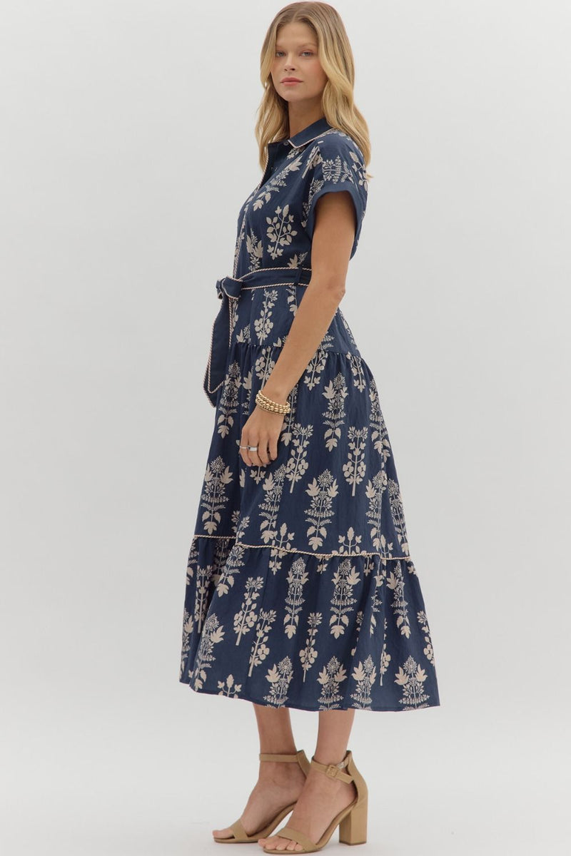 Margot Botanical Print Midi Dress, Navy