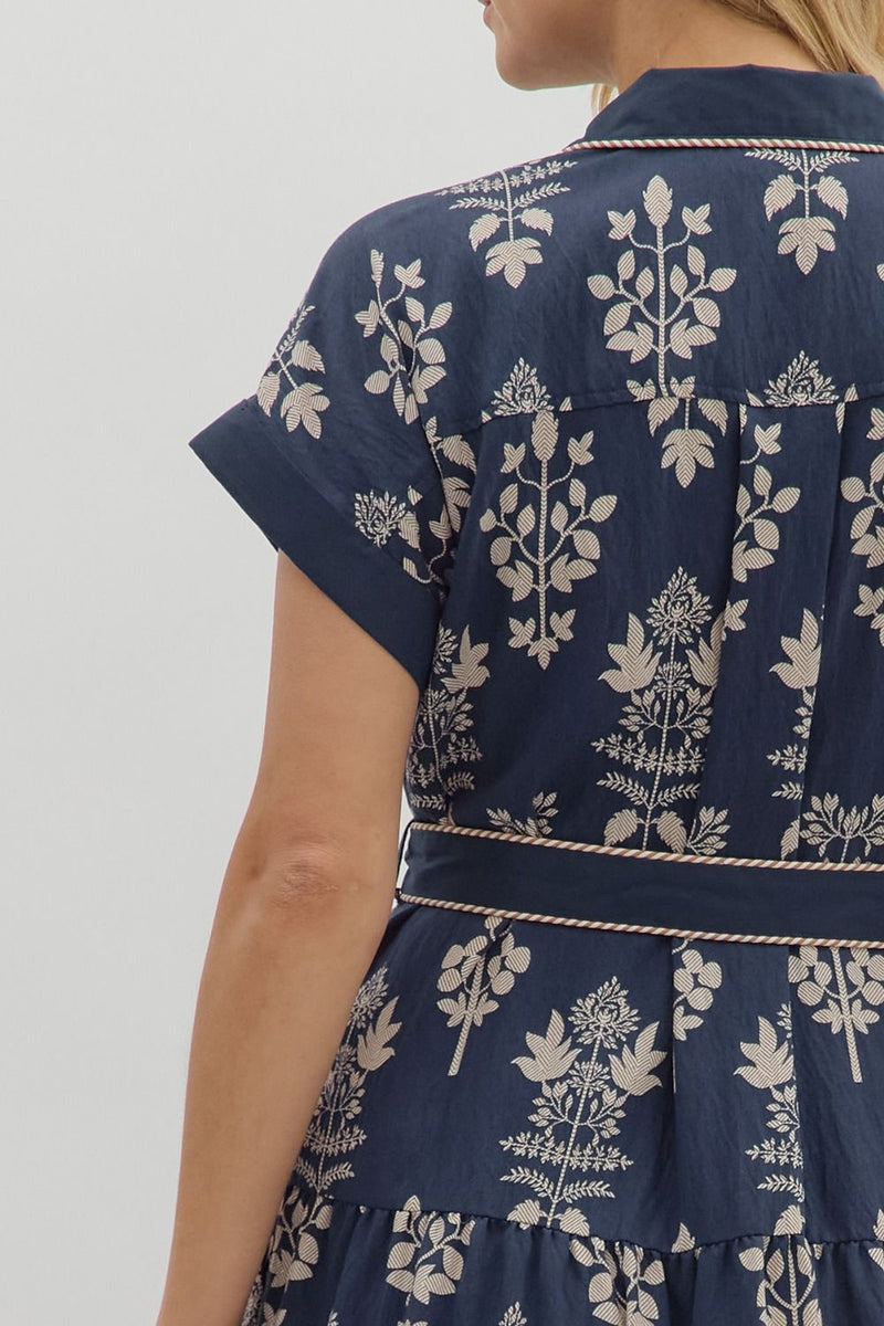 Margot Botanical Print Midi Dress, Navy