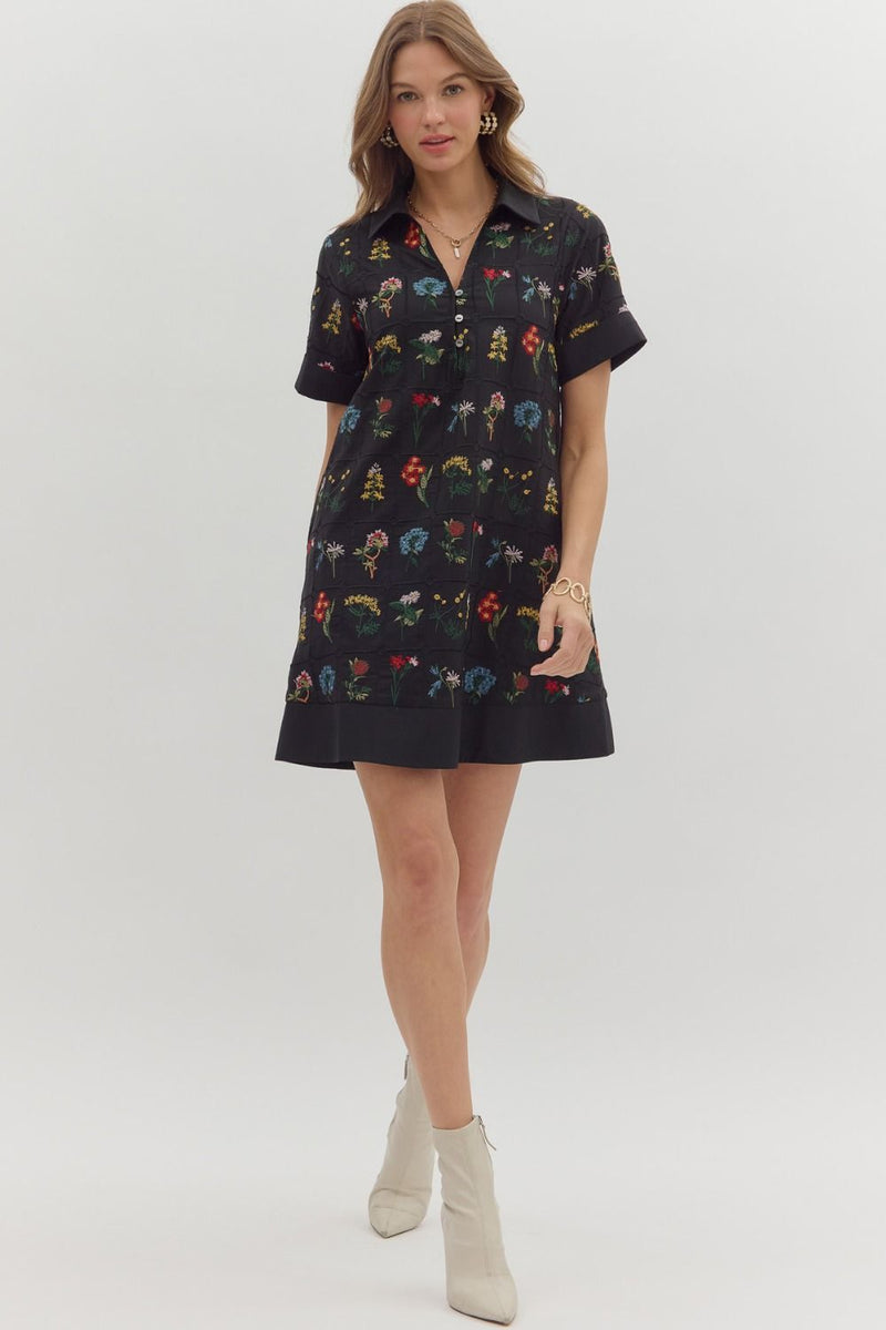 Abigail Floral Embroidered Dress, Black