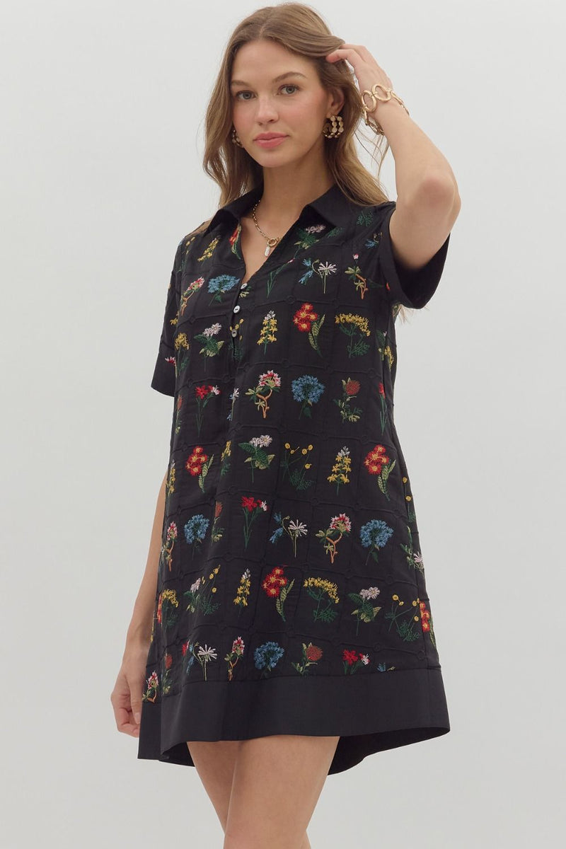 Abigail Floral Embroidered Dress, Black
