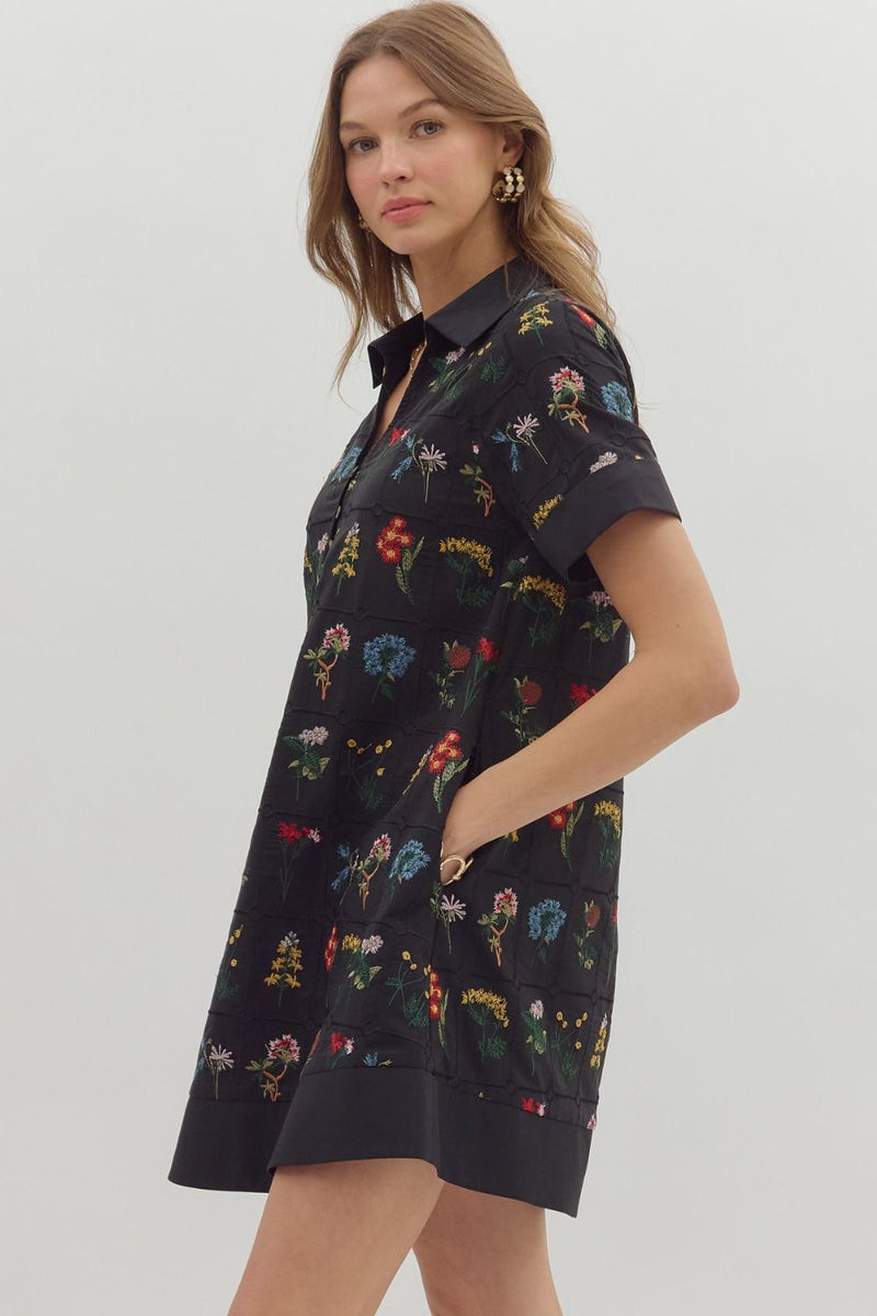 Abigail Floral Embroidered Dress, Black