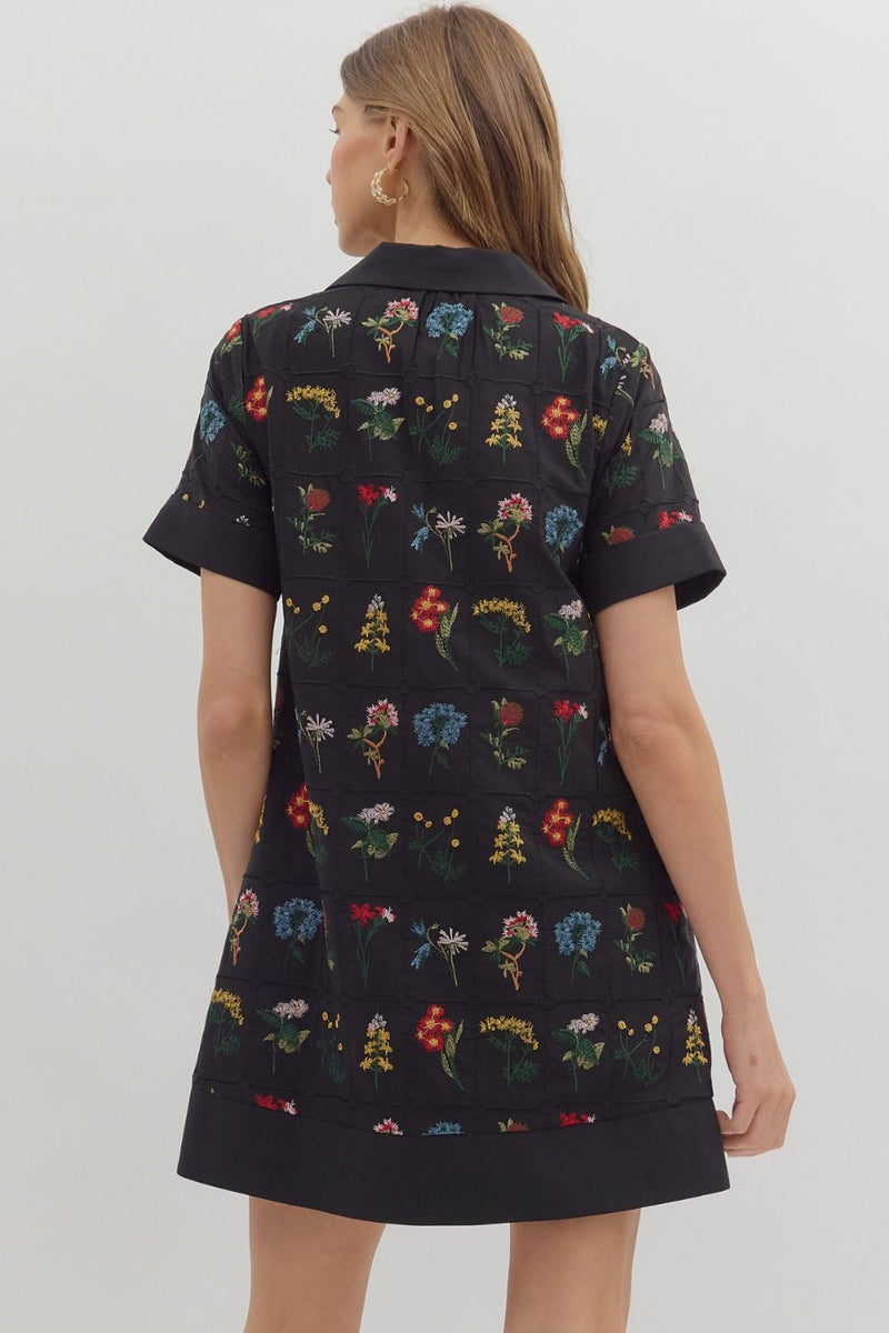 Abigail Floral Embroidered Dress, Black