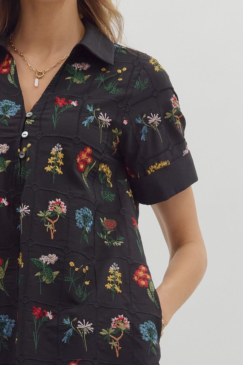 Abigail Floral Embroidered Dress, Black