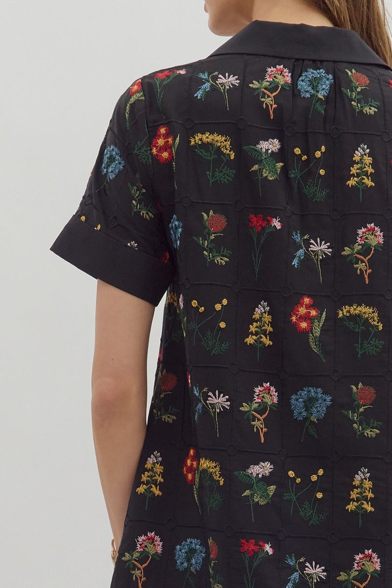 Abigail Floral Embroidered Dress, Black