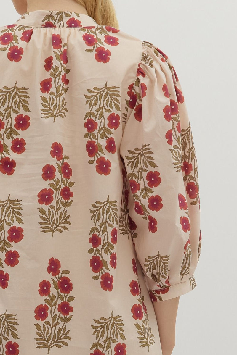 Esme Floral V-Neck Mini Dress, Red Ecru