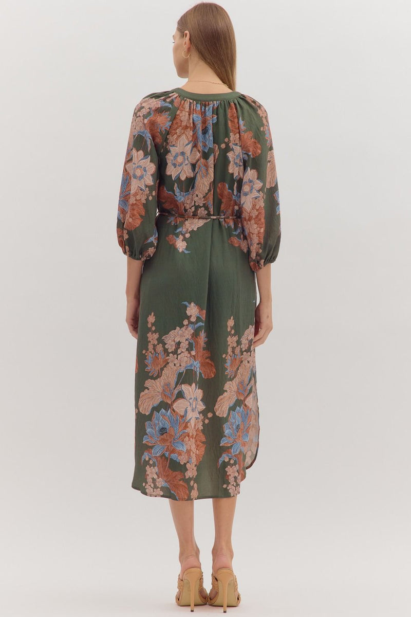 Delaney Floral Print Dress, Olive