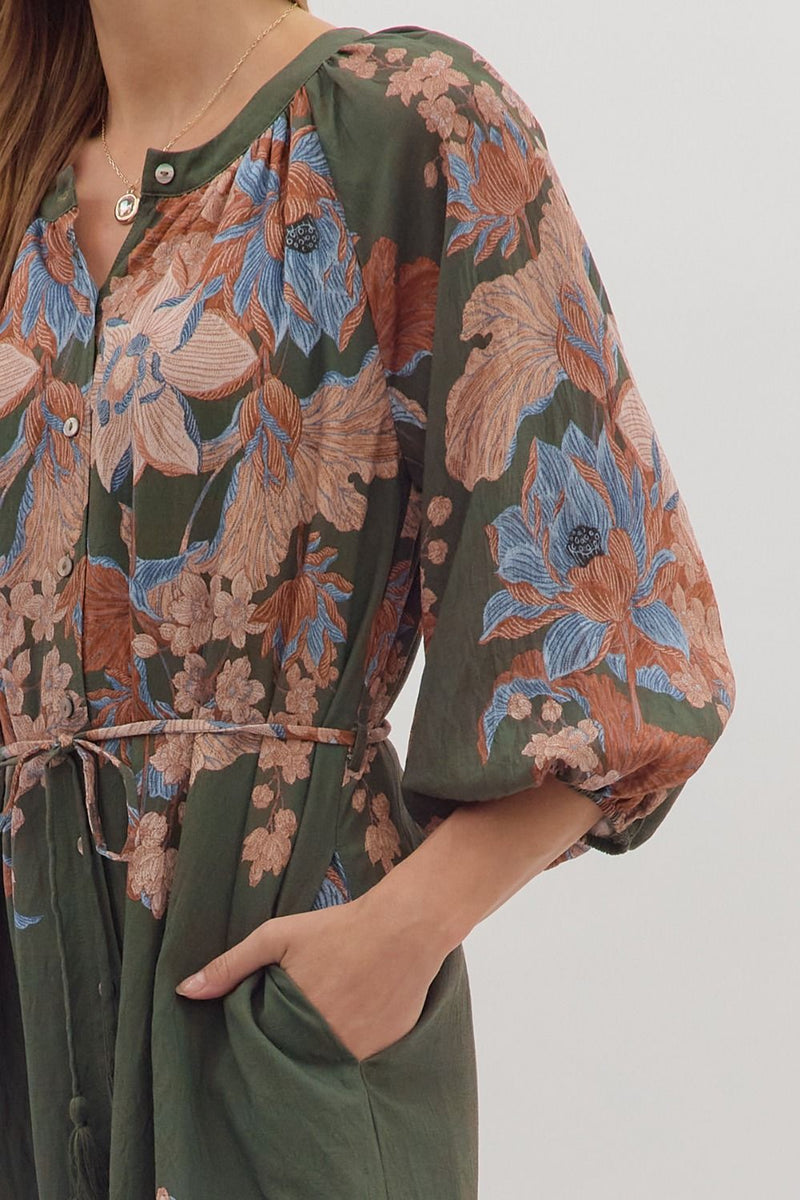Delaney Floral Print Dress, Olive