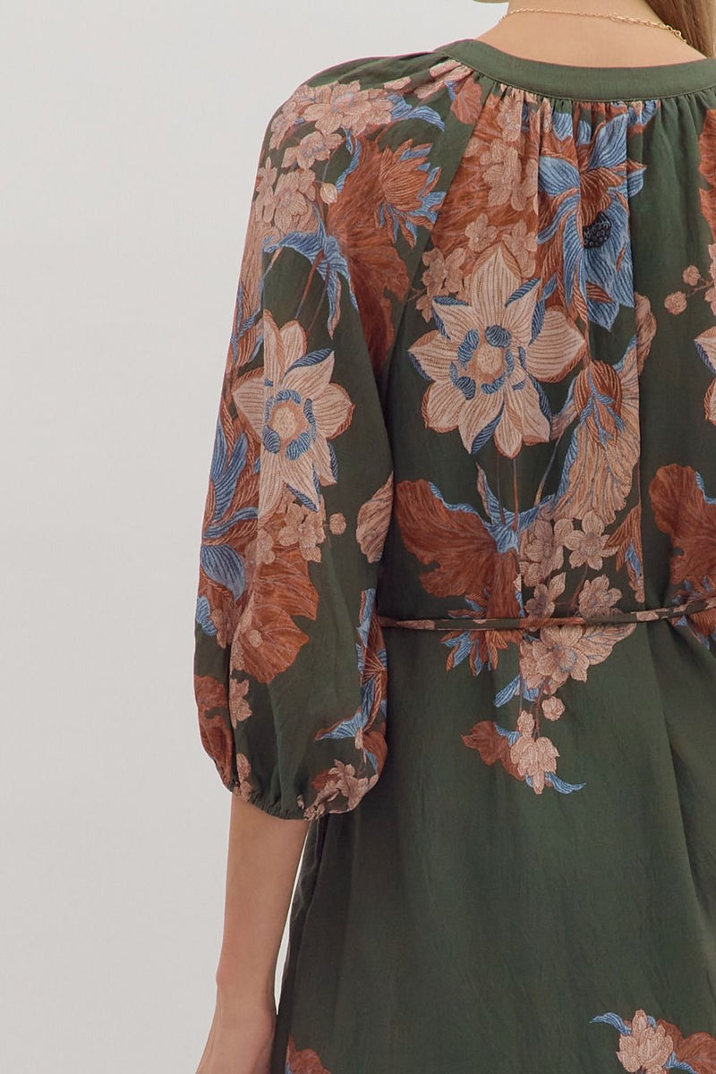 Delaney Floral Print Dress, Olive