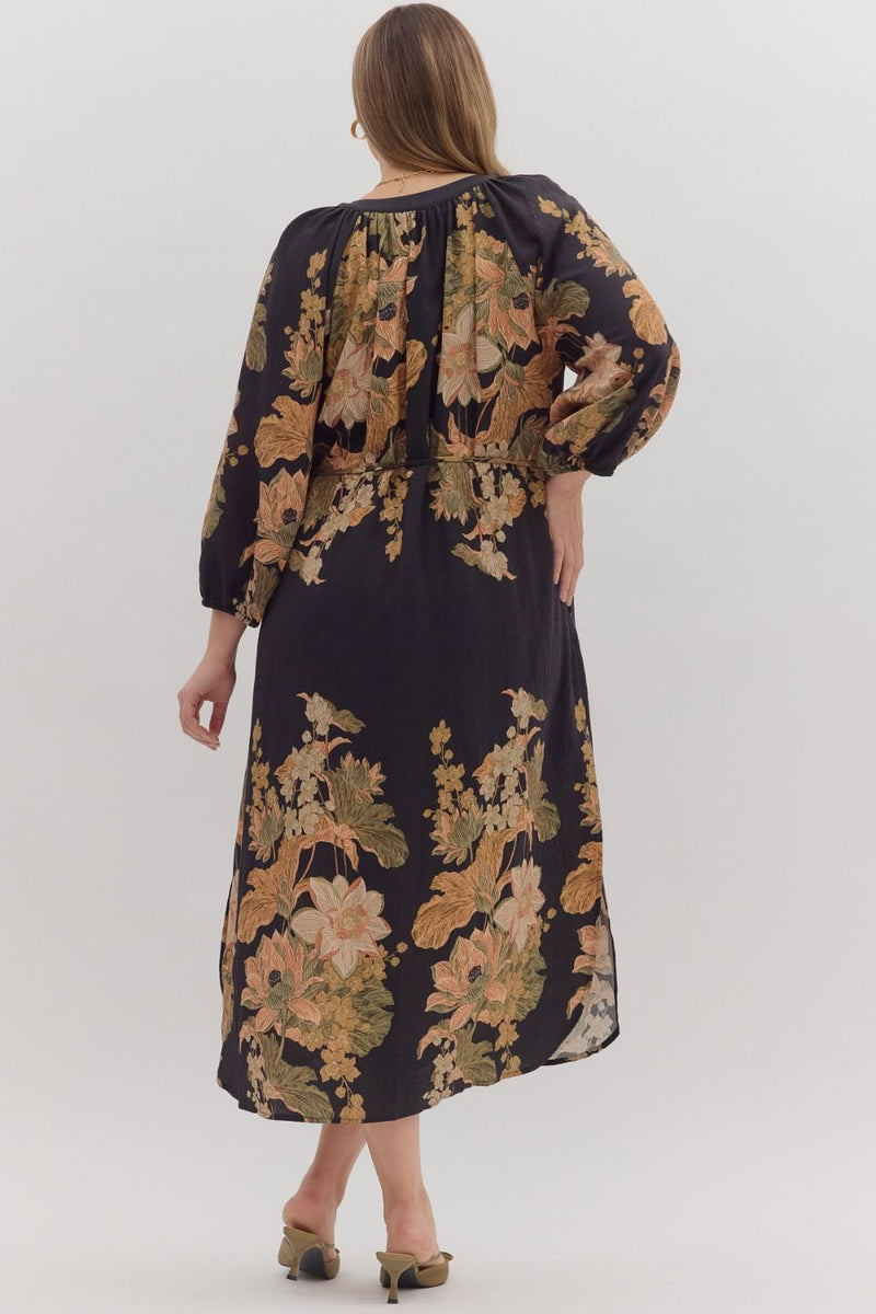 Delaney Floral Print Dress, Black | Plus Size