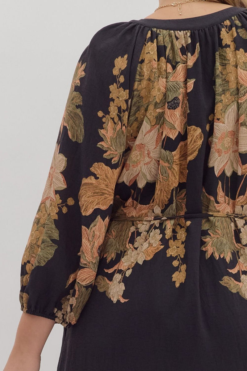 Delaney Floral Print Dress, Black | Plus Size