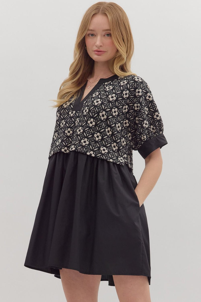 Elliana Mix Media Peplum Dress, Black