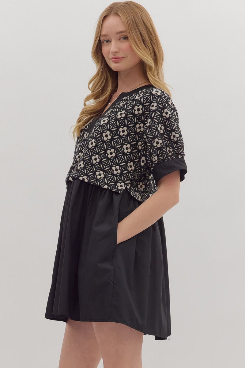 Elliana Mix Media Peplum Dress, Black