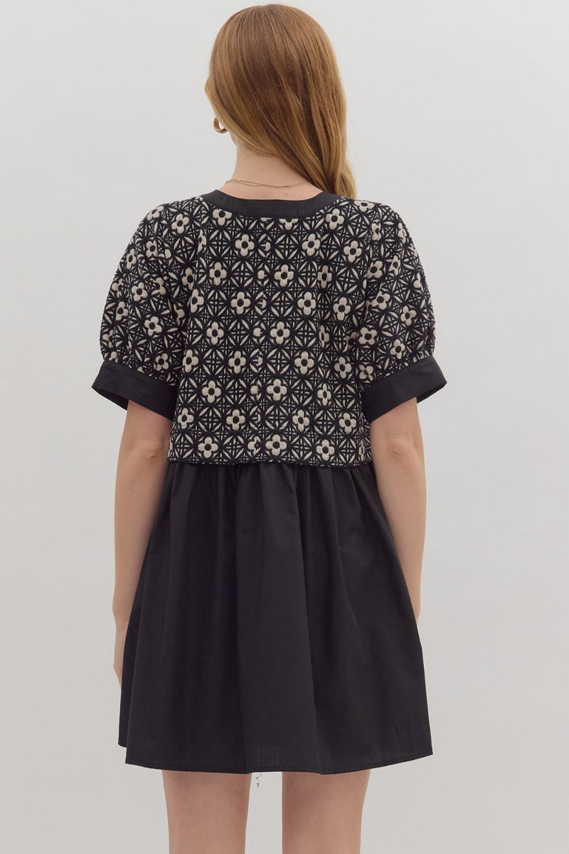 Elliana Mix Media Peplum Dress, Black