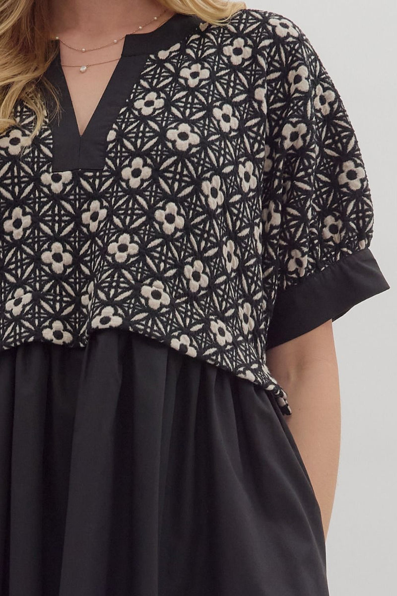 Elliana Mix Media Peplum Dress, Black