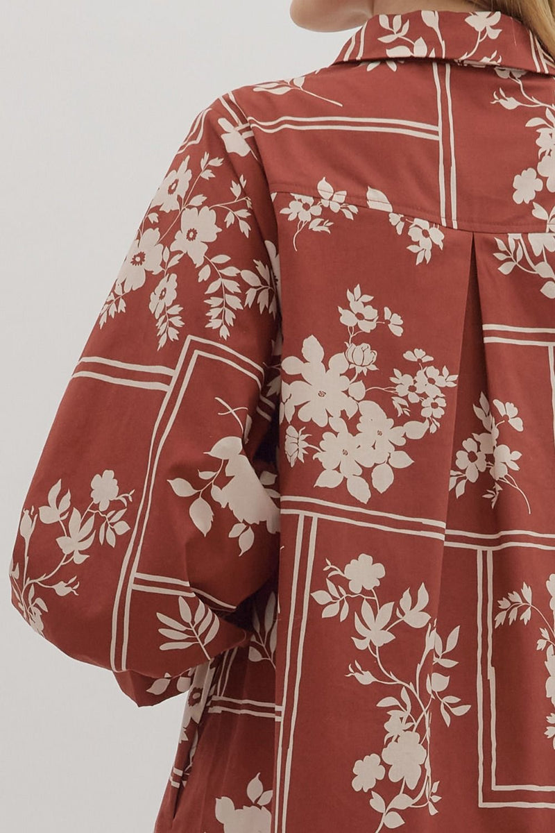 Charlie Printed Collared Mini Dress, Red Brown