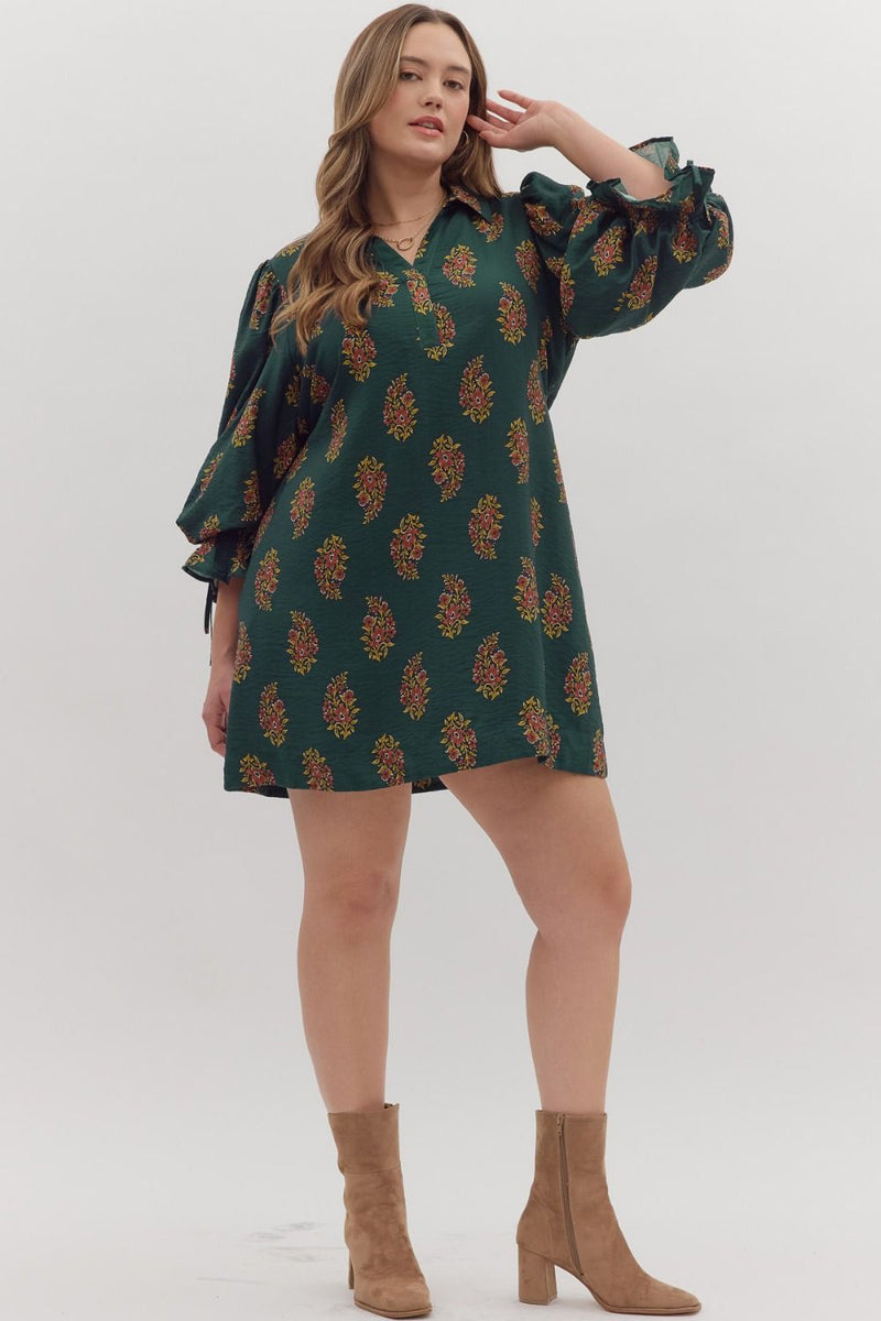 Parry Half Sleeve Mini Dress, Hunter Green | Plus Size